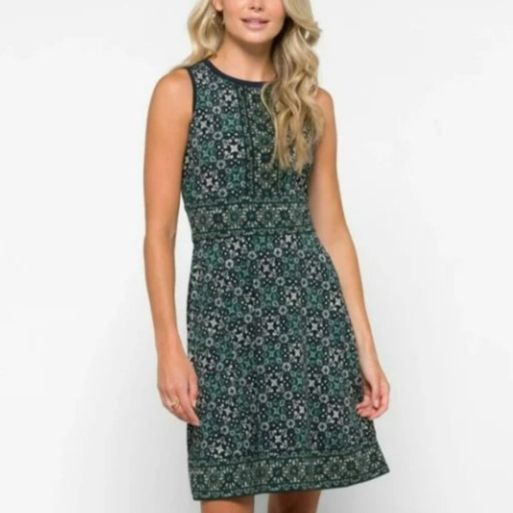 Sleeveless Green Patterned A-Line Dress
